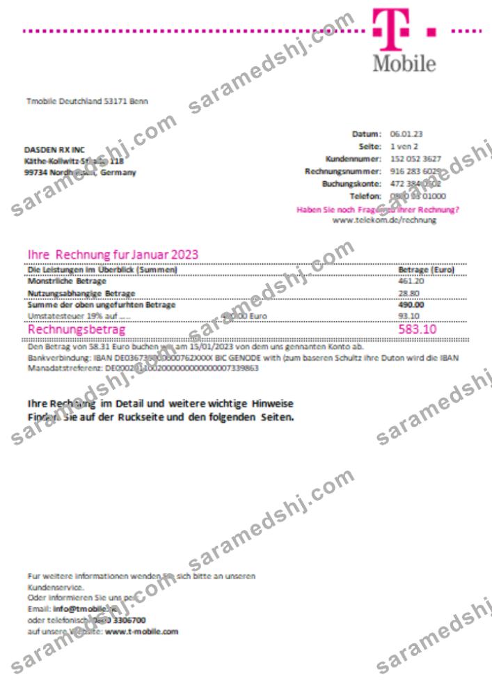 T-Mobile Deutschland Gmbh utility business bill, SCR